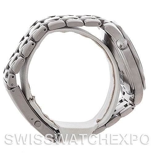 The image shows a side view of the Omega Seamaster 2531.80.00 Men
s Stainless Steel Blue Dial 2531.80.00 Men
s Stainless Steel Blue Dial watch, highlighting its bracelet, case, and crown.