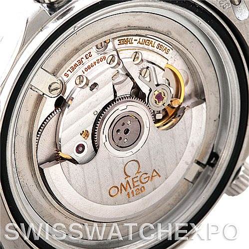 This image shows the back view of the Omega Seamaster 2531.80.00 Men
s Stainless Steel Blue Dial 2531.80.00 Men
s Stainless Steel Blue Dial watch, displaying its internal movement and mechanism.