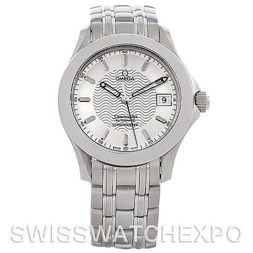 The image shows a front view of the Omega Seamaster 2501.31.00 Men's Stainless Steel Silver Dial 2501.31.00 Men's Stainless Steel Silver Dial watch, featuring its dial, bracelet, and crown.