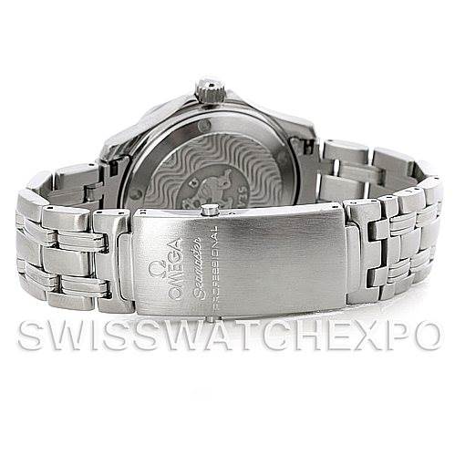 This image shows the back view of an Omega Seamaster 2422.80.00 Men's Stainless Steel Blue Dial 2422.80.00 Men's Stainless Steel Blue Dial watch, highlighting the bracelet and clasp.