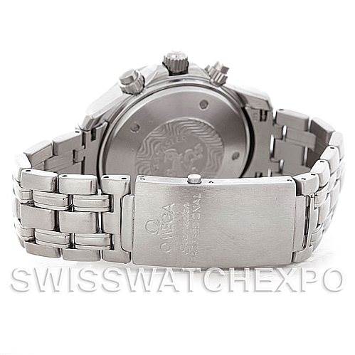 This image shows the back case and bracelet of an Omega Seamaster 2599.80 Men's Stainless Steel Blue Dial 2599.80 Men's Stainless Steel Blue Dial watch, highlighting the clasp and engraved case back.