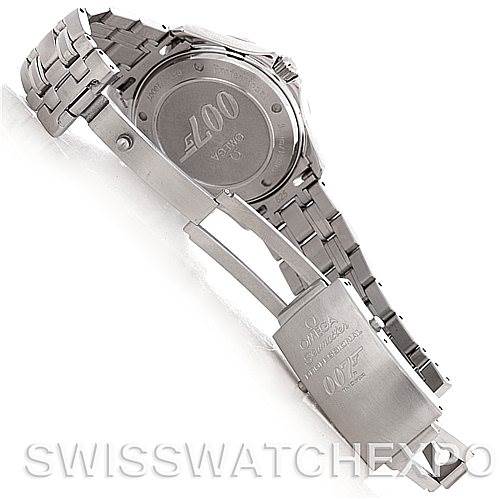 The image shows the back case and bracelet clasp of an Omega Seamaster 2226.80 Men's Stainless Steel Blue Dial 2226.80 Men's Stainless Steel Blue Dial watch at an angle.