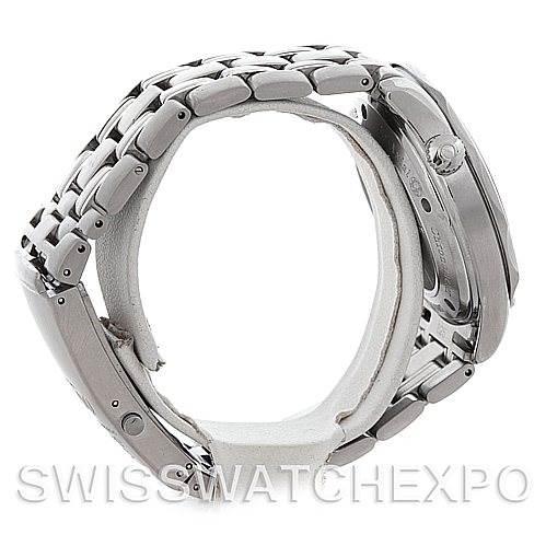 This image shows the side view of the Omega Seamaster 2226.80 Men's Stainless Steel Blue Dial 2226.80 Men's Stainless Steel Blue Dial watch, highlighting the bracelet and clasp.