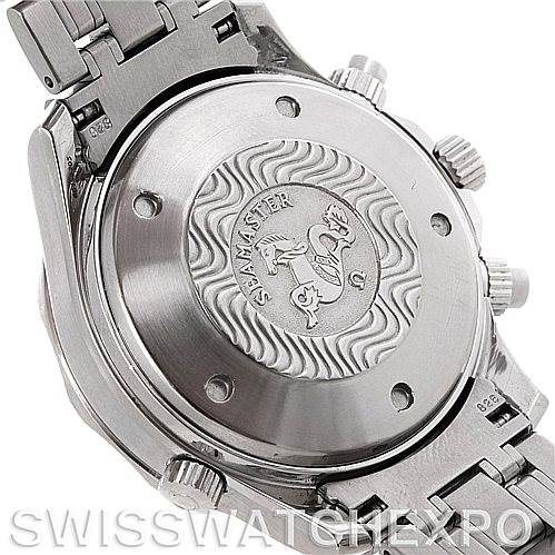 The image shows the back case and metal bracelet of an Omega Seamaster 2598.80.00 Men's Stainless Steel Blue Dial 2598.80.00 Men's Stainless Steel Blue Dial watch from an angled perspective.