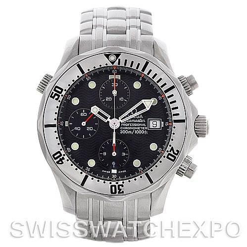 The image shows a front view of the Omega Seamaster 2598.80.00 Men's Stainless Steel Blue Dial 2598.80.00 Men's Stainless Steel Blue Dial watch, displaying its face, bezel, crown, and pushers.