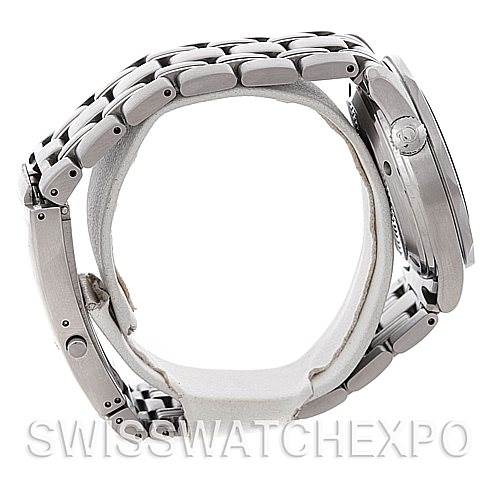 The image shows a side view of the Omega Seamaster 2562.80.00 Men's Stainless Steel Blue Dial 2562.80.00 Men's Stainless Steel Blue Dial watch, highlighting the bracelet and the case with the crown visible.