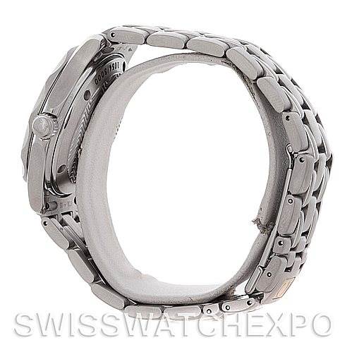 The image shows a side view of an Omega Seamaster 2553.41.00 Men's Stainless Steel Green Dial 2553.41.00 Men's Stainless Steel Green Dial watch, highlighting the bracelet and side profile including the crown and lugs.