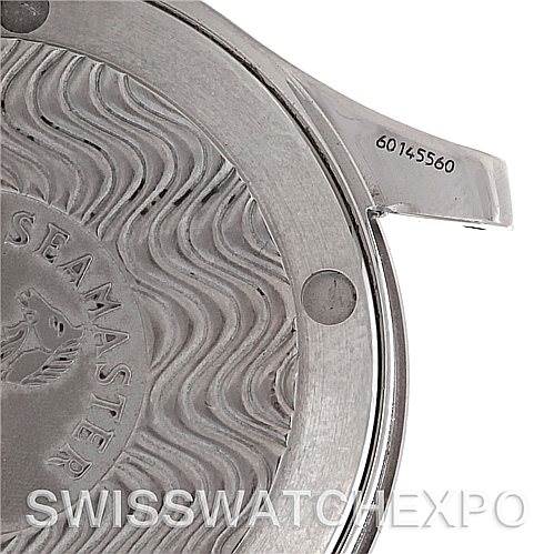 The image shows the case back of an Omega Seamaster 2553.41.00 Men's Stainless Steel Green Dial 2553.41.00 Men's Stainless Steel Green Dial watch, featuring wave patterns and a model number.