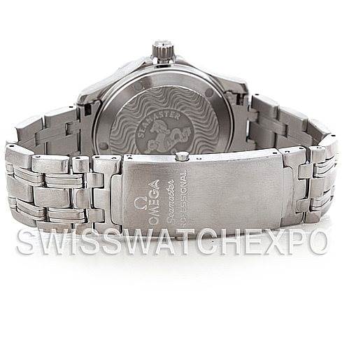 The image shows the back case and bracelet of an Omega Seamaster 2223.80.00 Men
s Stainless Steel Blue Dial 2223.80.00 Men
s Stainless Steel Blue Dial watch.