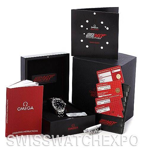 The image shows the Omega Seamaster 212.30.41.20.01.001 Men's Stainless Steel Black Dial 212.30.41.20.01.001 Men's Stainless Steel Black Dial watch with its box, operating instructions, warranty cards, and additional accessories.