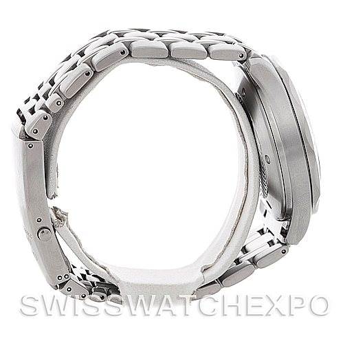 The image shows a side view of an Omega Seamaster 2538.20.00 Men
s Stainless Steel White Dial 2538.20.00 Men
s Stainless Steel White Dial watch, highlighting its case and metallic bracelet.