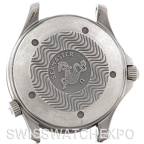 This image shows the case back of the Omega Seamaster 2231.50.00 Titanium Black Dial 2231.50.00 Titanium Black Dial watch with its distinctive engraving and branding.