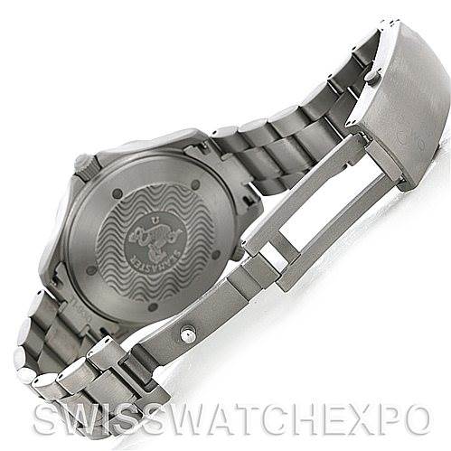 The image shows the back and clasp of an Omega Seamaster 2231.50.00 Titanium Black Dial 2231.50.00 Titanium Black Dial watch, highlighting its bracelet and case back.