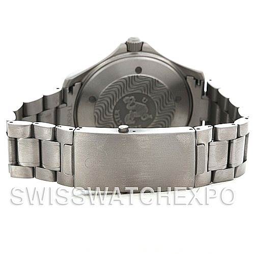 This image shows the back view of an Omega Seamaster 2231.50.00 Titanium Black Dial 2231.50.00 Titanium Black Dial watch, highlighting the clasp and bracelet.