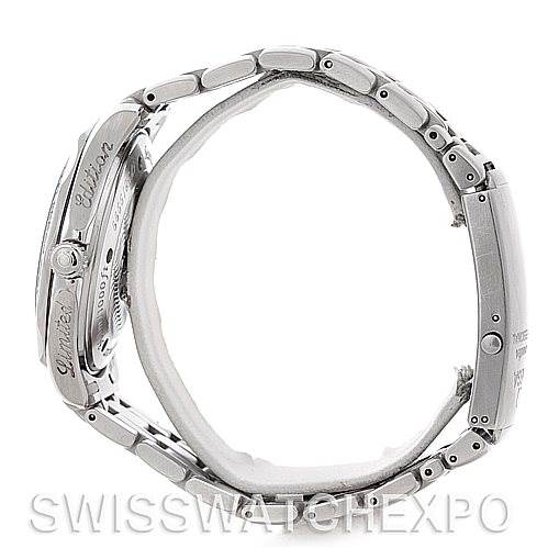 The image shows a side view of the Omega Seamaster 2533.50.00 Men's Stainless Steel Black Dial 2533.50.00 Men's Stainless Steel Black Dial watch, highlighting the bracelet and case.