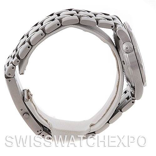 The image shows a side profile of the Omega Seamaster 2252.50.00 Men's Stainless Steel Black Dial 2252.50.00 Men's Stainless Steel Black Dial watch, highlighting the bracelet and crown.