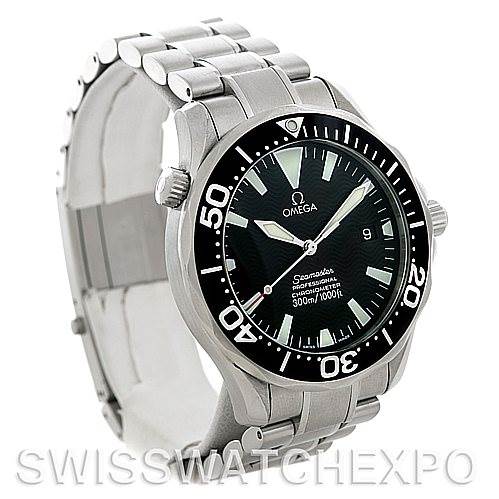 The image displays an angled view of the Omega Seamaster 2254.50.00 Men's Stainless Steel Black Dial 2254.50.00 Men's Stainless Steel Black Dial watch, showcasing the face, bezel, crown, and stainless steel bracelet.