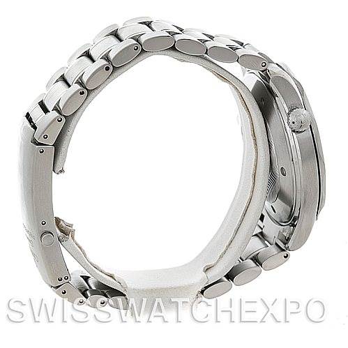 The image shows a side view of the Omega Seamaster 2254.50.00 Men's Stainless Steel Black Dial 2254.50.00 Men's Stainless Steel Black Dial watch, highlighting its stainless steel bracelet and case.