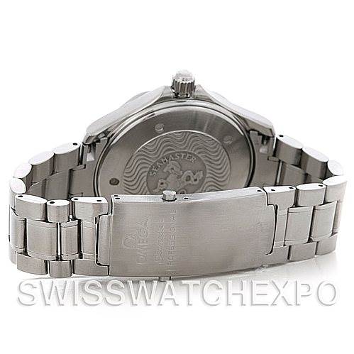 The image shows the back view of the Omega Seamaster 2254.50.00 Men
s Stainless Steel Black Dial 2254.50.00 Men
s Stainless Steel Black Dial watch, highlighting the case back and the stainless steel bracelet.