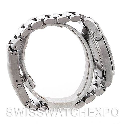 The image shows a side view of the Omega Seamaster 2254.50.00 Men
s Stainless Steel Black Dial 2254.50.00 Men
s Stainless Steel Black Dial watch, highlighting its bracelet, clasp, and crown.