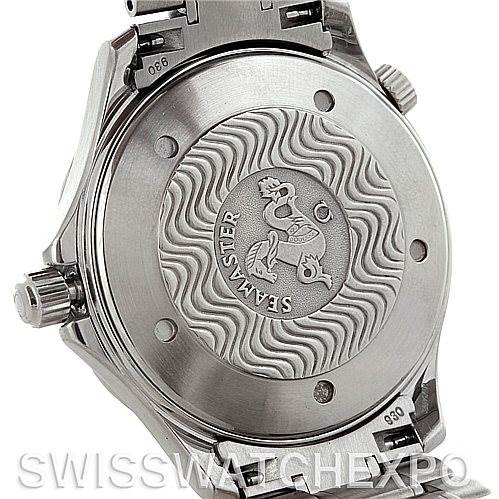 The image shows the back case and crown of an Omega Seamaster 2254.50.00 Men
s Stainless Steel Black Dial 2254.50.00 Men
s Stainless Steel Black Dial watch from an angled top-down perspective.