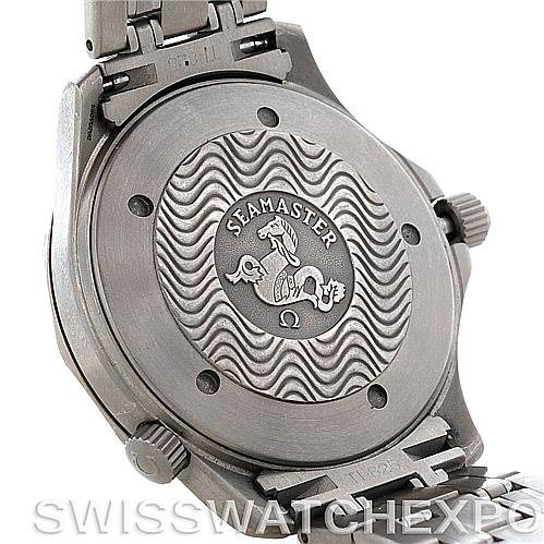 The image shows the back case and part of the bracelet of an Omega Seamaster 2031.50.00 Men's Titanium Black Dial 2031.50.00 Men's Titanium Black Dial watch.