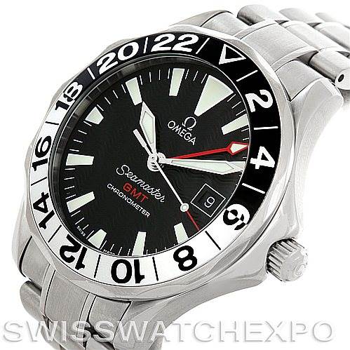 The Omega Seamaster 2534.50.00 Men
s Stainless Steel Black Dial 2534.50.00 Men
s Stainless Steel Black Dial watch is shown at a slight angle, highlighting the bezel, dial, hands, crown, and part of the bracelet.