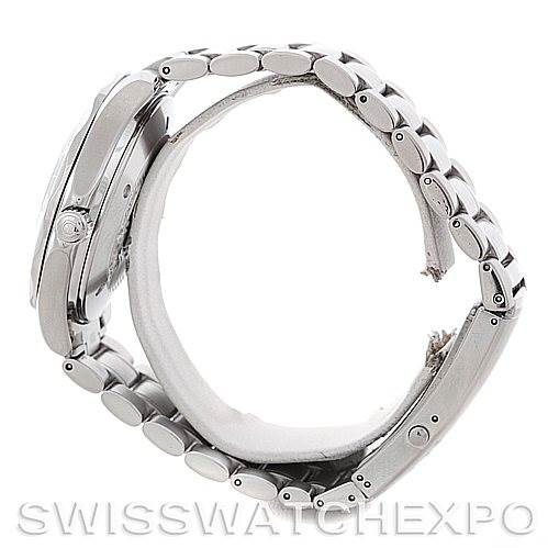 The image shows a side view of the Omega Seamaster 2534.50.00 Men
s Stainless Steel Black Dial 2534.50.00 Men
s Stainless Steel Black Dial watch, highlighting the bracelet and case thickness.