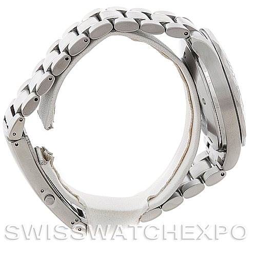 This image shows a side view of the Omega Seamaster 2534.50.00 Men
s Stainless Steel Black Dial 2534.50.00 Men
s Stainless Steel Black Dial watch, focusing on its stainless steel bracelet and case.