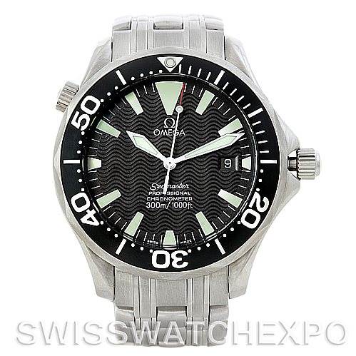 The image shows a front view of the Omega Seamaster 2054.50.00 Men
s Stainless Steel Black Dial 2054.50.00 Men
s Stainless Steel Black Dial watch, displaying its face, bezel, and stainless steel bracelet.