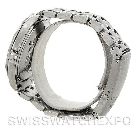 The image shows a side view of an Omega Seamaster 2054.50.00 Men
s Stainless Steel Black Dial 2054.50.00 Men
s Stainless Steel Black Dial watch, highlighting the bracelet and crown.