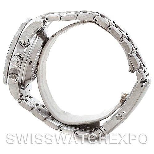 This is a profile view of an Omega Seamaster 2225.80.00 Men's Stainless Steel Blue Dial 2225.80.00 Men's Stainless Steel Blue Dial watch, showing the side case, crown, and bracelet.