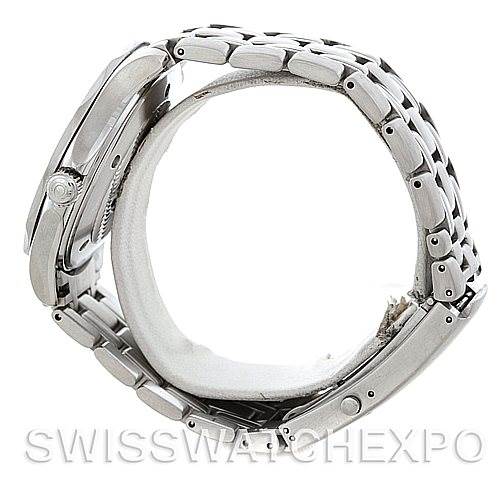 The image shows a side view of an Omega Seamaster 2541.80.00 Men's Stainless Steel Blue Dial 2541.80.00 Men's Stainless Steel Blue Dial watch, focusing on the case and metal bracelet.