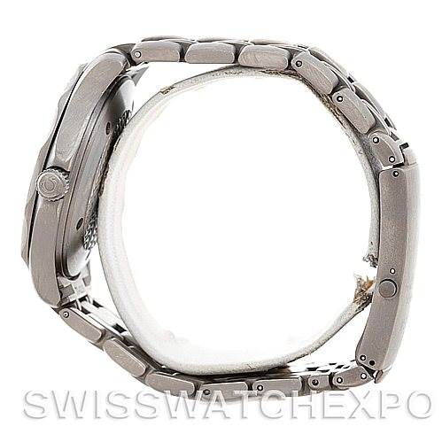 This image shows the side view of an Omega Seamaster 2231.80.00 Men's Titanium Blue Dial 2231.80.00 Men's Titanium Blue Dial watch, highlighting the bracelet and part of the case.