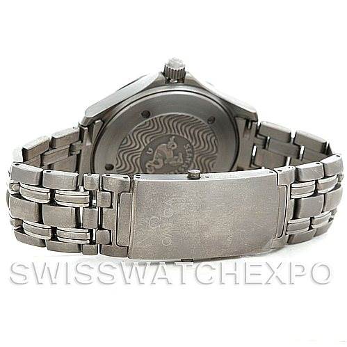 The image shows the back and bracelet clasp of an Omega Seamaster 2231.80.00 Men's Titanium Blue Dial 2231.80.00 Men's Titanium Blue Dial watch.