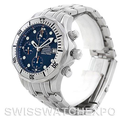 The image shows an Omega Seamaster 2598.80.00 Men
s Stainless Steel Blue Dial 2598.80.00 Men
s Stainless Steel Blue Dial watch at a three-quarter angle, highlighting the dial, bezel, crown, and part of the bracelet.