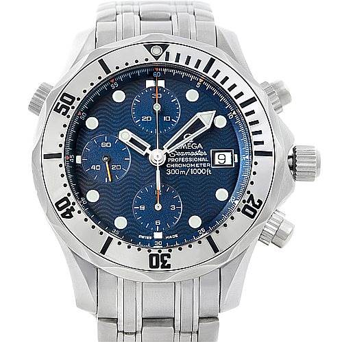 This image shows a frontal view of an Omega Seamaster 2598.80.00 Men
s Stainless Steel Blue Dial 2598.80.00 Men
s Stainless Steel Blue Dial watch, displaying its dial, bezel, bracelet, and crown.