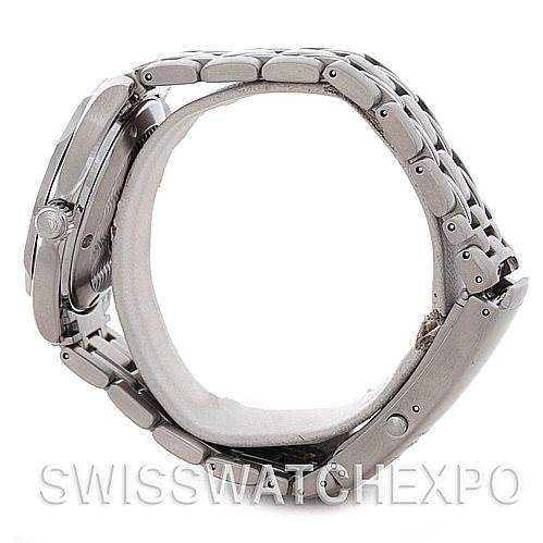 The image shows a side view of an Omega Seamaster 2562.80.00 Men's Stainless Steel Blue Dial 2562.80.00 Men's Stainless Steel Blue Dial watch, highlighting the casing and bracelet.