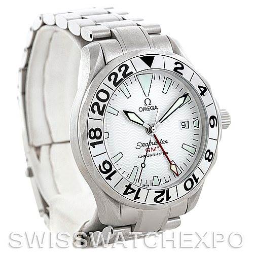 The watch is an Omega Seamaster 2538.20.00 Men
s Stainless Steel White Dial 2538.20.00 Men
s Stainless Steel White Dial, shown from an angled view displaying the dial, bezel, crown, and part of the bracelet.