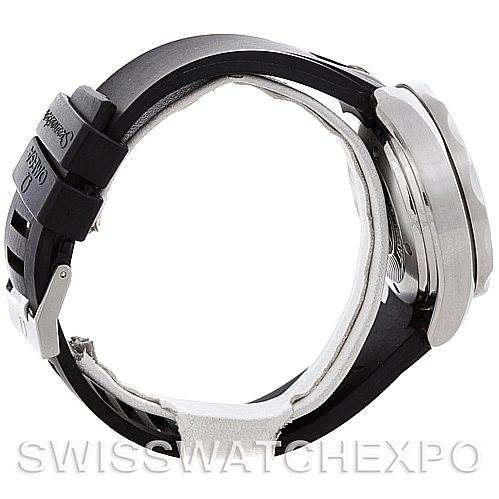 This image shows the side profile of an Omega Seamaster Men's Stainless Steel Black Dial Men's Stainless Steel Black Dial watch, displaying the strap, clasp, and case.