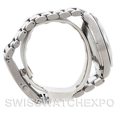 The image shows a side view of an Omega Seamaster 2234.50.00 Men
s Stainless Steel Black Dial 2234.50.00 Men
s Stainless Steel Black Dial watch, focusing on the stainless steel bracelet and case.