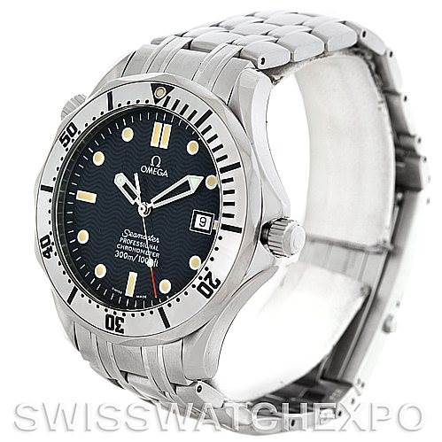 The image shows an Omega Seamaster 2532.80.00 Men
s Stainless Steel Grey Dial 2532.80.00 Men
s Stainless Steel Grey Dial watch at a slight angle, highlighting its face, bezel, crown, and stainless steel bracelet.