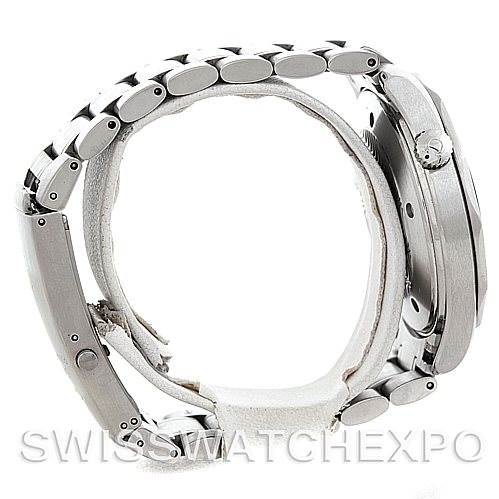 The image shows a side view of the Omega Seamaster 2254.50.00 Men
s Stainless Steel Black Dial 2254.50.00 Men
s Stainless Steel Black Dial watch, highlighting the bracelet, case, and crown.