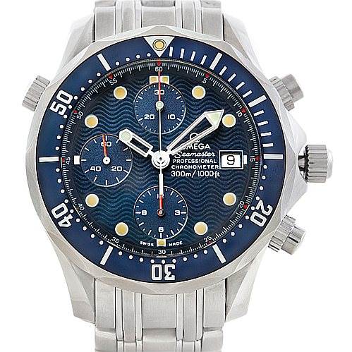 This image shows a front view of the Omega Seamaster 2599.80.00 Men
s Stainless Steel Blue Dial 2599.80.00 Men
s Stainless Steel Blue Dial watch, displaying the dial, bezel, and bracelet.
