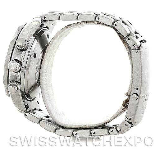 The image shows a side view of the Omega Seamaster 2599.80.00 Men
s Stainless Steel Blue Dial 2599.80.00 Men
s Stainless Steel Blue Dial watch, highlighting its case, crown, pushers, and bracelet.