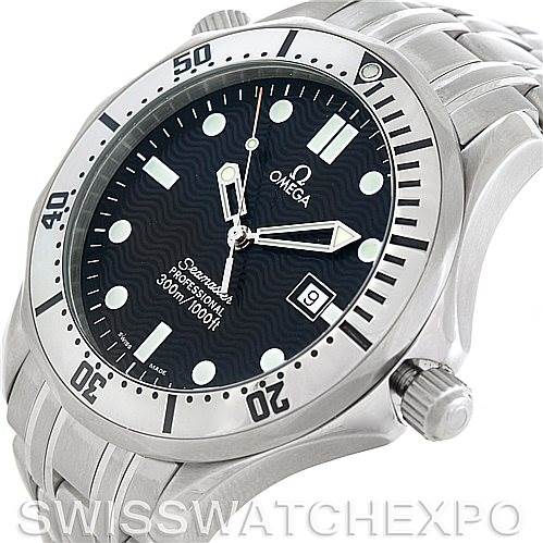 The Omega Seamaster Men
s Stainless Steel Grey Dial Men
s Stainless Steel Grey Dial watch is shown at an angled view highlighting the bezel, dial, and part of the bracelet.