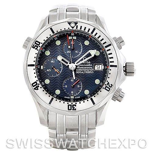 This image shows a front view of the Omega Seamaster 2598.80.00 Men
s Stainless Steel Blue Dial 2598.80.00 Men
s Stainless Steel Blue Dial watch, highlighting its face, bezel, and bracelet.