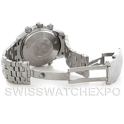 The image shows the backside and the open clasp of an Omega Seamaster 2598.80.00 Men
s Stainless Steel Blue Dial 2598.80.00 Men
s Stainless Steel Blue Dial watch, showcasing its stainless steel bracelet and case back.