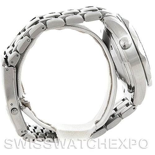 The image shows a side view of the Omega Seamaster 2598.80.00 Men
s Stainless Steel Blue Dial 2598.80.00 Men
s Stainless Steel Blue Dial watch, highlighting its bracelet and case.