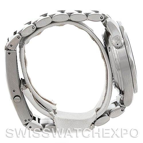 The image shows a side view of the Omega Seamaster 2252.50.00 Men
s Stainless Steel Black Dial 2252.50.00 Men
s Stainless Steel Black Dial watch, focusing on its stainless steel bracelet and case.